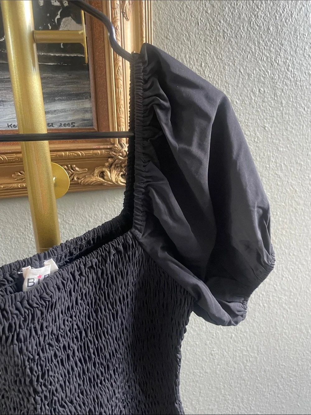 BiBi Black Smocked Top with Puff Sleeves